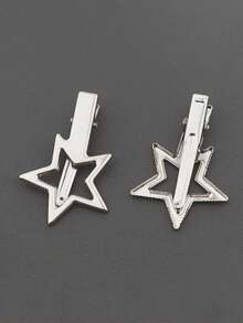 2pcs Women's Star Metal Bangs Clip, Casual Short Hair Clip, Side Clip For Date, Claw Clips, Hair Slide, Hair Barrettes