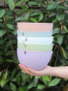 3pcs Set Hanging Planter With Chain Set, Imitation Rattan Woven Hanging Flower Pots, Space-Saving Plastic Plant Containers For Indoor Outdoor Garden, Multiple Colors" - Multicolor - View 4