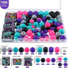 Sunrony 105Pcs Mixed Green Christmas Focal Silicone Beads For Keychains Making, Rhinestone Spacer Hexagon Lentil Silicone Beads For Pens Crafts And Necklace Bracelet - Purple Turquoise Jesus - View 2