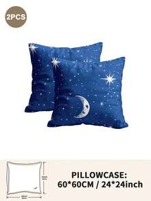 1pc/2pcs/4pcs Polyester Star & Moon Pattern Pillowcase (Pillow Insert Not Included), Soft & Comfortable, Suitable For All Seasons - Multicolor - View 32