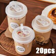 20Pack 16 Oz Iced Coffee Cups With Lids,Clear Plastic Cups With Strawless Sip Lids,Round Bottom To Go Cup For Iced Coffee Juice Smoothie Cold Beverage Birthday Party Supplies Party Supplies Disposable Coffee Cups - White (20pcs) Without Sticker - View 10