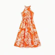 PatPat Family Hawaiian Matching Outfits Mommy And Me Outfits Caribbean Vacation Summer Tropical Halter Sundresses And Shirts - 橘色 - 查看 5