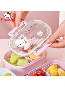 Sanrio 1pc School Lunch Box - Microwave- Bento Box Set With Lid, Cute Pink Detachable 3-Compartment Portable Food Container, Leak-Proof Design, 3-Compartment Dessert Bowls, Fridge Storage Set, Reusable Bowls For Cold Dishes, Delicious Meals - Multicolor - View 4