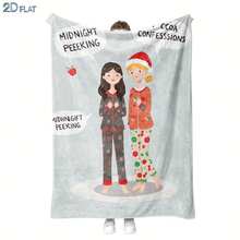 2D Flat, A Flannel Blanket, 280GSM Cartoon Style Holiday Pajamas For Cozy Nights A Soft, All Season Shawl Suitable For Sofas, S, Travel, Camping, And Office Use - 彩色 - 查看 1