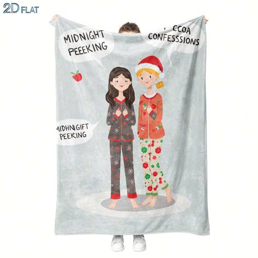 2D Flat, A Flannel Blanket, 280GSM Cartoon Style Holiday Pajamas For Cozy Nights A Soft, All Season Shawl Suitable For Sofas, S, Travel, Camping, And Office Use - 彩色 - 查看 1