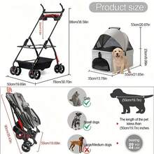 Cochecito Plegable Ligero y Resistente para Mascotas con Empuje Bidireccional, Plegado con Un Botón y Ruedas Todo Terreno - Convertible para Perros y Gatos Pequeños/Medianos, Toldo, Almacenamiento Inferior, Tela Oxford (Viaje) - Plateado - Ver 3