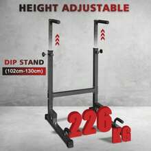 Dip Stand, Adjustable Height Dip Station, Heavy Duty Dip Bars With Slip-Proof Grips, Multi-Functional Dip Rack With Push Up Bar Safety Connector For Tricep Dips Indoor/Outdoor - Black - View 2