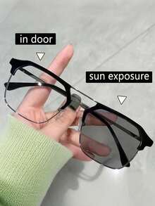 男女通用变色眼镜，商务风格半框眼镜架，适合室内外佩戴，可用于驾驶、钓鱼、徒步旅行、骑行、跑步、高尔夫和其他日常活动。 - 彩色 - 查看 3