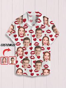 قميص قابل للتخصيص للرجال في عيد الحب، قم بتحميل صور شخصية وطباعات عيد الحب، قميص كاجوال بأزرار مع تصميم وجه مضحك، أسلوب كاجوال للأعياد، مناسب للارتداء اليومي والعطلات والاحتفالات، ملابس منزلية كاجوال مخصصة للرجال، هدية مثالية للأصدقاء والعائلة - متعدد الألوان - مشاهدة 4