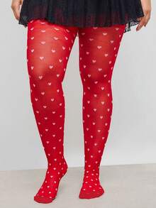 1 Pair Women's Heart Pattern Tights, Stylish & Sexy, Comfortable, Ideal For Valentine's Day, Dates, Daily Wear And Commuting - Available In All Sizes Including Plus Size - Multicolor - View 1
