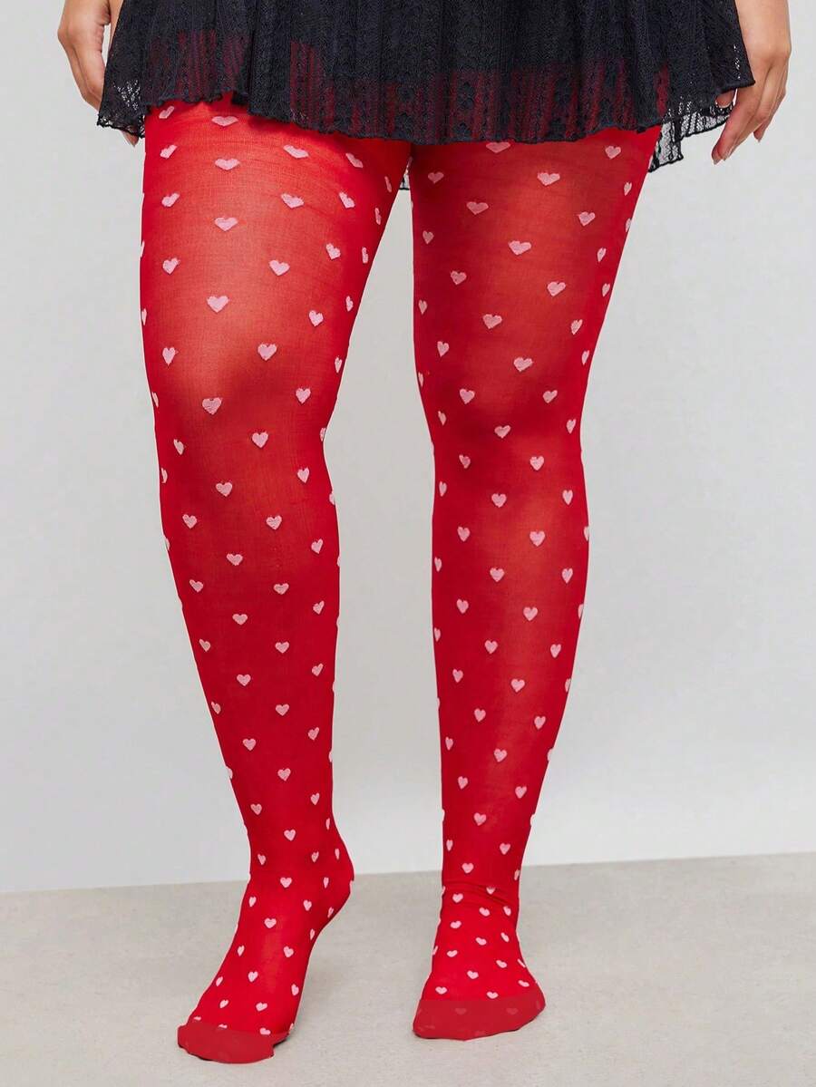 1 Pair Women's Heart Pattern Tights, Stylish & Sexy, Comfortable, Ideal For Valentine's Day, Dates, Daily Wear And Commuting - Available In All Sizes Including Plus Size - Multicolor - View 1