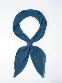 1pc Women's Solid Color Chiffon Square Scarf, Casual Shawl Suitable For Daily Use, 110*110cm - Teal Blue - View 2
