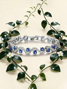 1pc Luxury Women's Cubic Zirconia Inlaid Tennis Bracelet, Suitable For Daily Wear, Best Gift For Valentine's Day/Birthday