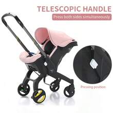 Baby Stroller With Free Bag, Multifunctional Newborn Stroller, Adjustable Handle, Basket, Cradle And Carriage, Suitable For Travel - Pink - View 7