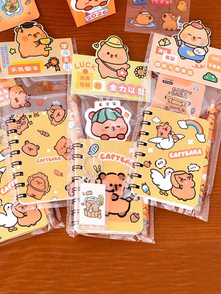 1 Set de Papelería con Diseño de Capibara - Caja de Regalo Bonita como Recompensa para Estudiantes de Primaria - Regalo de Compañía de Delfín de Alta Belleza para la Apertura Escolar