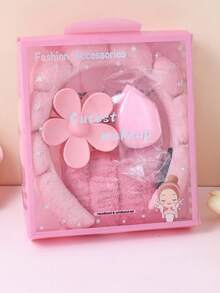 Women's Sponge SPA Headband & Wristband Set, Large Flower Hair Clip Gift Box Set, Hair Care Accessories & Hair Decor Set, Exquisite Gift Box Packaging, Suitable For Party Gifts And Daily Use. Grooming Set. Includes Wristband, Sponge, Cloud Headband, High Crown Headband. - Multicolor - View 9