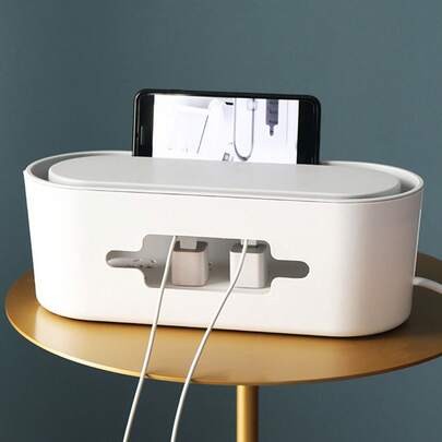 Premium Cable Management Box: Durable Desktop Power Strip Organizer For Home And Office.