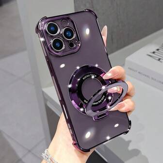 Compatible With IPhone 17/15 Pro Max, Shockproof Phone Case With Kickstand, Luxury Electroplated Transparent Design, Lens Protection. Also Fits 17/6/7/8/X/XS/XR/11/12/13/14/15/16/16e, Galaxy S22/23/24/25/S24 FE/S25 EDGE, A04/05/06/A14/A15/A16/A24/A25/A34, Redmi Note 9/10/11/12/13, Redmi 9/10/12/13C/14C, OPPO, MOTO, Honor X, HW, Realme C53/C55/C61/C63/C65/C75 And More.