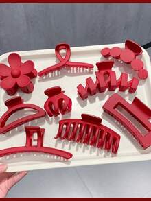 1pc/7pcs Geometric Pattern Casual Cute Elegant Chic Street ABS (ABS Resin) Women Fashion Simple Multifunctional Bow Cloud Asymmetric Large Hair Clip, Suitable For Daily Use: Home, School, Beach, Office, Party, Birthday Back To School, All Seasons Fashion Hair Accessories Beauty Claw Clips Casual Hair Claw Fall Winter For Vacation Outfits Woman - Burgundy - View 9