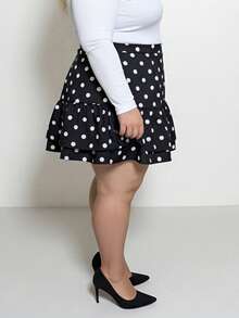 Women's Plus Size Skirt Stylish Dot Print High Waist Ruffled Hem A Line Skirt For Spring/Summer - Black - View 6