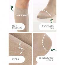 Women's Cotton Knee High Socks, Long Tube Dress Socks | Soft, Lightweight & Stretchy | Shoe Size: 5-8/8-11, 3 Pairs,36065484 - 米色 - 查看 2