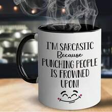 Koralgraph Ich bin sarkastisch, weil es verpönt ist, Leute zu schlagen! Bedruckter Tee-Kaffee-Keramikbecher - Lustiger bedruckter Kaffeebecher - Tolle Geschenkidee MG4677