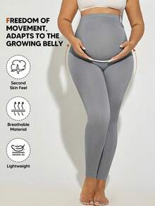Maternity Solid Color High Elasticity Belly Support Leggings - Grey - View 4