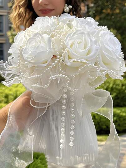 1 pieza Ramo de boda con decoración de perlas, adecuado para la novia, despedida de soltera, decoración de mesa, suministros de boda