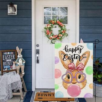 Glad påskhare trädgårdsflagga, bubblor 12x18 tum dubbelsidig för utomhus säckväv liten trädgård juldekoration, ingen flaggstång