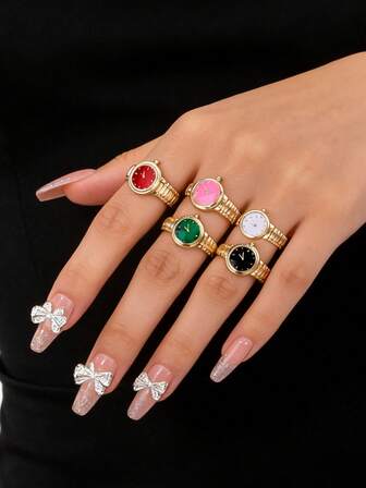 1pc Creative Watch Dial Ring, Exaggerated Personalized Big Gold Watch Design, Multi-Color Clock Finger Ring, Suitable For Women's Daily, Party, Dance, Nightclub Wear, Decorative Gift For Friends