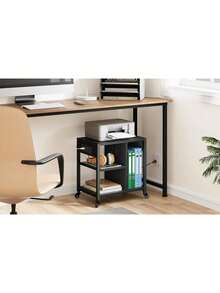 Bajo soporte de impresora de escritorio con tomacorrientes y puertos de carga USB, mesa de impresora de escritorio con estante de almacenamiento, soporte de impresora móvil de 4 niveles con ruedas para oficina en casa - Negro - Ver 6