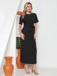 Casual Split Knot With Belt For Wedding - Black - View 5