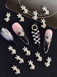 10 Packs Vintage Alloy Cat Cute Nail Decoration Nail Art Accessories Nail Supplies Nails Nail Charms Nail Gems - Silver - View 3