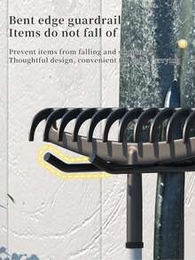 Wall Mounted Tool Storage Rack With Shelves And Hooks, Multi-Functional Hanging Organizer, Easy To Install, Space Saving, Broom And Mop Hooks, Suitable For Storing Mops, Brooms, Gardening Tools And Garage Tools - Black - View 8