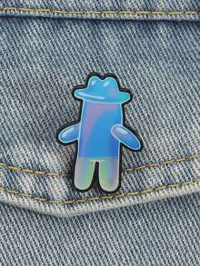 1pc Iridescent Transparent Abstract Human Shape Enamel Badge, Blue & Purple Gradient Minimalist Design, Pearlescent Texture Brooch, Suitable For Clothing, Bags, & Niche Style, Dreamy Aesthetic - Blue - View 4