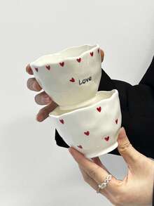 1pc/2pcs Valentine's Day Mug, Asymmetrical Cute Handgrip Cup, Small Ceramic Coffee Mug, Breakfast Milk Cup, Home Afternoon Tea Latte Cup, Juice Beverage Cup, Dessert Ice Cream Cup, Couple Water Cup, Holiday Gift Mug For Family And Friends - Multicolor - View 18