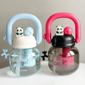 1pc Panda Plastic Water Cup, Large Belly Handled Pot, High Capacity & Stylish Tumbler With Straw