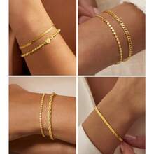 Doubgood - Pulseras de oro para mujer chapado en oro de 14 quilates apilables con colgante de letra impermeable elástico moderno juego de joyas para mujer Link Brets-Gold-5 PCS Cobre Sin - como en la foto - Ver 4