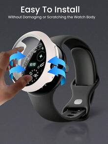 para Google Pixel Watch 4 45mm Funda Protectora de PC Duro con Protector de Pantalla de Vidrio Templado, Carga Amigable con la Funda -Negro - Blanco - Ver 4