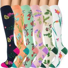 6 Pairs Compression Socks For Women Men 20-30hg Graduated Support Knee High Socks For Nurse Travel Flight,36065348 - Rose Red - View 1