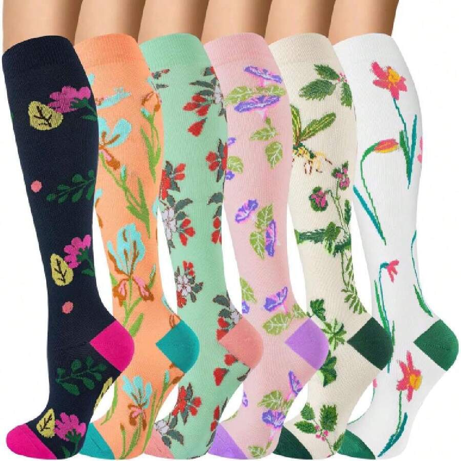 6 Pairs Compression Socks For Women Men 20-30hg Graduated Support Knee High Socks For Nurse Travel Flight,36065348 - Rose Red - View 1