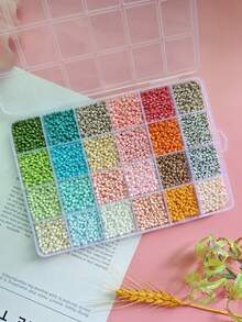 1 caja de 24 colores de cuentas de vidrio minimalistas de moda y brillantes, en tamaños de 2mm-3mm-4mm, suministros para hacer joyas DIY para collares, pulseras, móviles, borlas y manualidades - Perlas de arroz de 3 mm - Ver 14