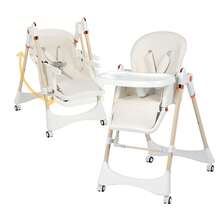 GCCSJ Baby High Chair,6-In-1 Foldable Baby High Chair For 0-36 Months - 5 Height Adjustable Convertible Infant Toddler Feeding Chair, Removable Easy-Clean Tray & Locking Wheels, Soft PU Seat High Chair With Safety Harness, Multi-Stage High Chair For Home Dining, Travel & Small Spaces, Available In 6 Colors(The Best Christmas Gift For Children) - 椰奶白+萬向輪 - 查看 5