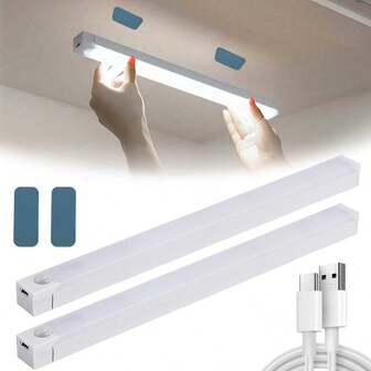 2pcs Intelligent LED Lights Human Body Induction Lamp, Home Decor Ultra-Thin Cat's Eye Hill Light Strip, Rechargeable Self-Adhesive Wardrobe Wine Cabinet Light Strip,10cm/200mAh,30cm/400mAh,50cm/400mAh Sensor Light Closet Light