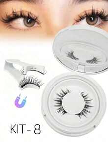 1 Pair Magnetic Eyeliner & Eyelashes Set, Easy To Use Without Glue, Reusable False Lashes Tool Suitable For Travel, Business Trip, Date, Hotel - Multicolor - View 12