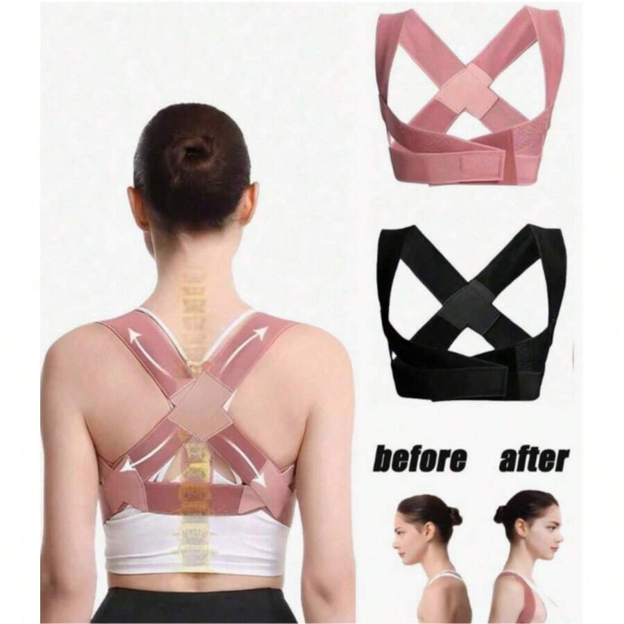 1pc Updated Posture Corrector For Men & Women, Size Runs Small, Consider Ordering One Size Up For Loose Fit, Adjustable Upper Back Support For Clavicle And Neck/Shoulder Upright Comfort (Pink) Posture Corrector For Men & Women, Body Health Fixation Upper Back Support Clavicle Back And Shoulder Under Clothes, Black - 彩色 - 查看 1