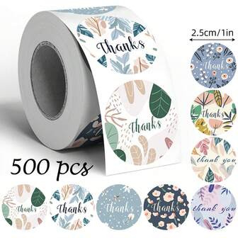500 piezas Estilo europeo Flor y hoja Gratitud Doodle Pegatinas, 1 pulgada Redondo 8 Diseños, Scrapbooking, Cinta decorativa DIY, Tarjetas, Sobres, Envoltura de regalos, Adecuado para fiestas diarias y festivas, Pegatina de PVC