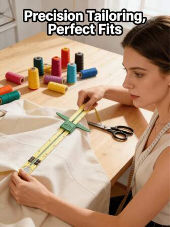 1pc High-Quality 5-In-1 Sliding Ruler, NANCY Professional Sewing Measuring Tool, Made Of Durable Plastic With High Precision. Combines Multiple Measurement Functions, Convenient For Sewing, Tailoring And Patch Cutting. Ergonomic Easy-Grip Handle For Comfortable Home Sewing Operation, Essential For Sewing Enthusiasts And Professional Tailors. Random Color/Style