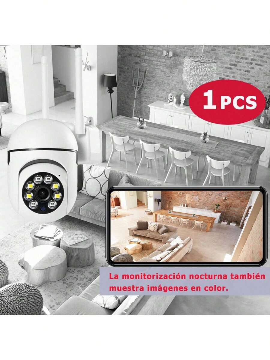 1/2/4pcs cámaras de WiFi, detección de movimiento y alarma de audio, con visión nocturna a color, montaje en pared, para del hogar en interiores y exteriores, con foco y sirena, cámara con audio bidireccional - 1 unidad - Ver 1