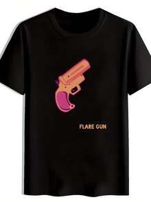 Camiseta gráfica negra para hombres con estampado de banda de rock retro; diseño FLARE GUN - camiseta casual de verano de manga corta y cuello redondo. Top de poliéster lavable aáquina para conciertos. Festivales. Vacaciones en la playa. Camisetas de rock and roll. Ropa de festival. Tela Ligera - Negro - Ver 1